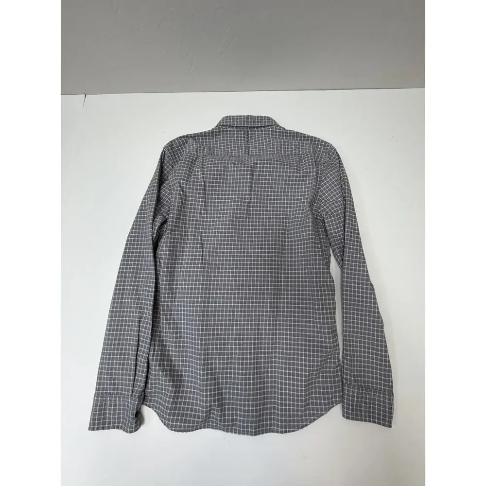 Banana Republic Luxe Slim Fit Men's Medium Button Down Gray Grid Flannel